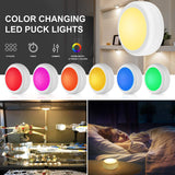 BLS LED Puck Lights with Remote Control, Wireless Under Cabinet & Closet Lighting, RGB 13 Color Changing Lights with Dimmer, Timer & AA Battery Operated, Push, Touch, Stick on for Night, White, 6 Pack
