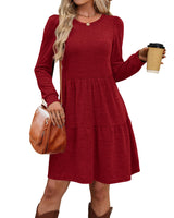 OFEEFAN Christmas Dresses for Women 2025 Long Sleeve Winter Sweater Italian Dress with Pockets Early Fall Clothes Deals Fashion Clothing Teachers Outfits Red M