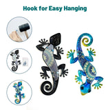 HONGLAND Metal Gecko Wall Art 2Pcs Outdoor Wall Decor 12 Inch Lizard Metal Hanging Wall Decoration Glass Sculpture for Garden Yard Patio Fence Home (Boho Blue)