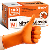 Borje Orange 8 Mil Nitrile Disposable Gloves, Heavy-Duty Mechanic Gloves, 100 Count, Medium, Latex & Powder Free with Raised Diamond Texture, Industrial, Automotive, Gardening
