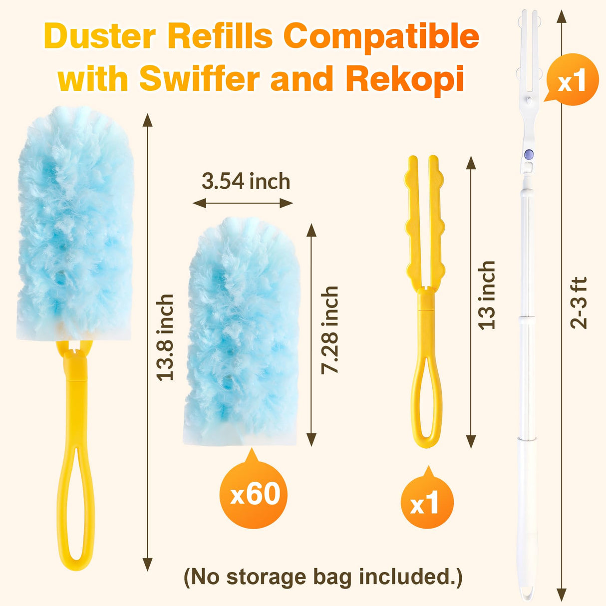 30 Count Duster Refills for Swiffer Duster with Extension Pole, Multisurface 360 Dusters with 3ft and 1 Short Handle, Disposable Dusters for Cleaning Furniture Blinds Fans Wall (Storage Bag Included)