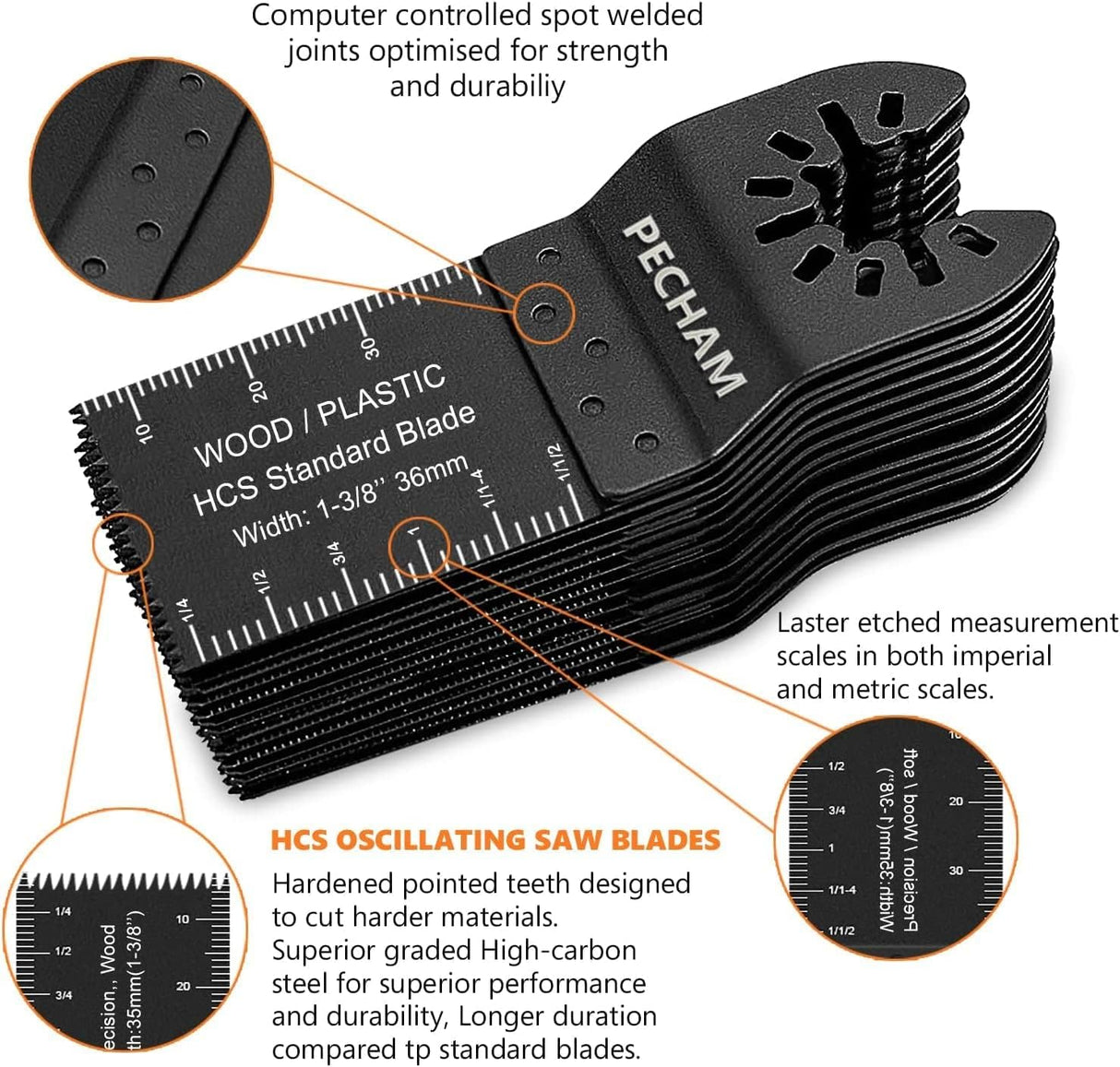 PECHAM 24PCS Universal Wood Metal Oscillating Multitool Quick Release Saw Blades Fit Porter Cable Black & Decker Rockwell Ridgid Ryobi Milwaukee Chicago Craftsman