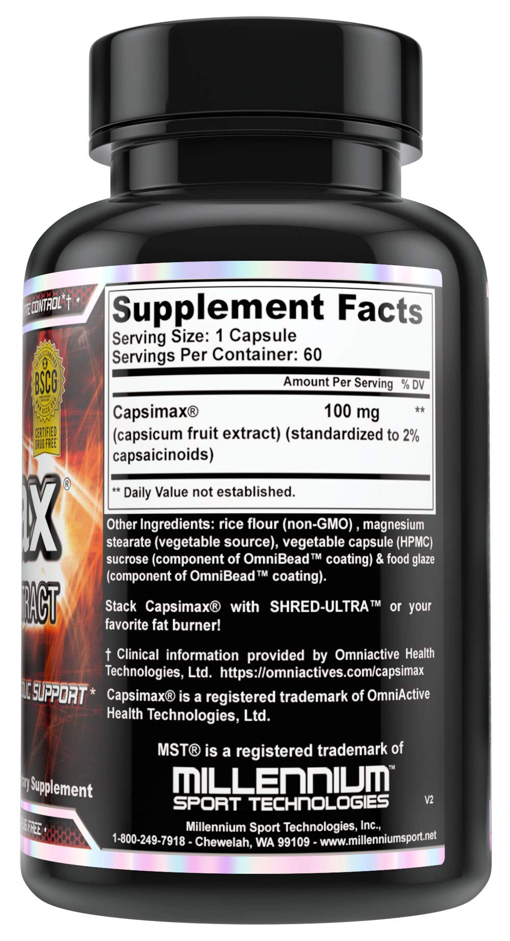 MST Capsimax Supplement 100mg V Capsules, 60 Servings Clinically Dosed Weight Management, Thermogenic, Appetite Control, Calorie Burning, Metabolic Health, Stimulant Free. BSCG Certified