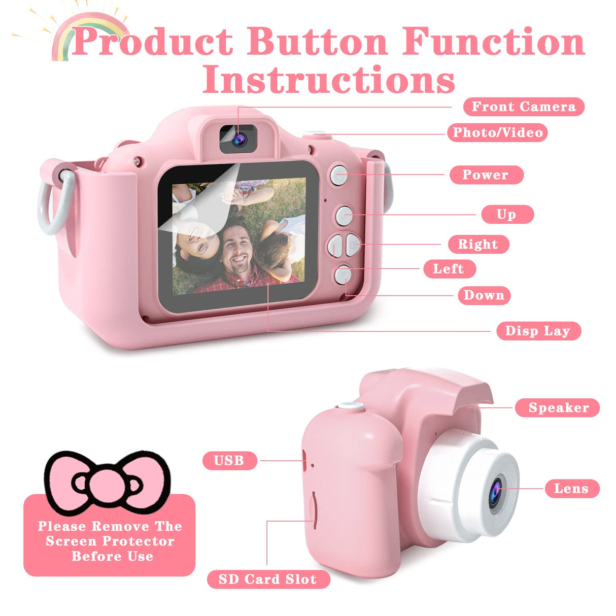 CIMELR Kids Camera Toys for 3 4 5 6 7 8 9 10 11 12 Year Old Boys/Girls, Kids Digital Camera for Toddler with Video, Christmas Birthday Festival Gifts for Kids, Selfie Camera for Child, 32GB TF Card