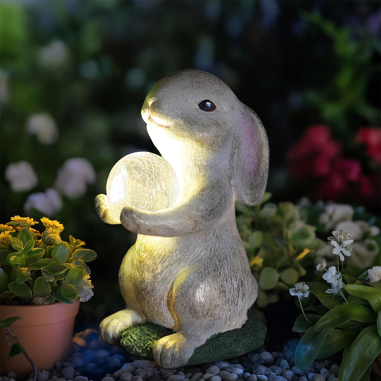 Solar Rabbit Garden Statue Outdoor Decor, Bunny Figurines with Solar Lights, Yard Decorations for Patio Balcony Yard Lawn Ornament - Unique Birthday Easter Housewarming Gifts for Women, Mom, Grandma
