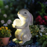 Solar Rabbit Garden Statue Outdoor Decor, Bunny Figurines with Solar Lights, Yard Decorations for Patio Balcony Yard Lawn Ornament - Unique Birthday Easter Housewarming Gifts for Women, Mom, Grandma