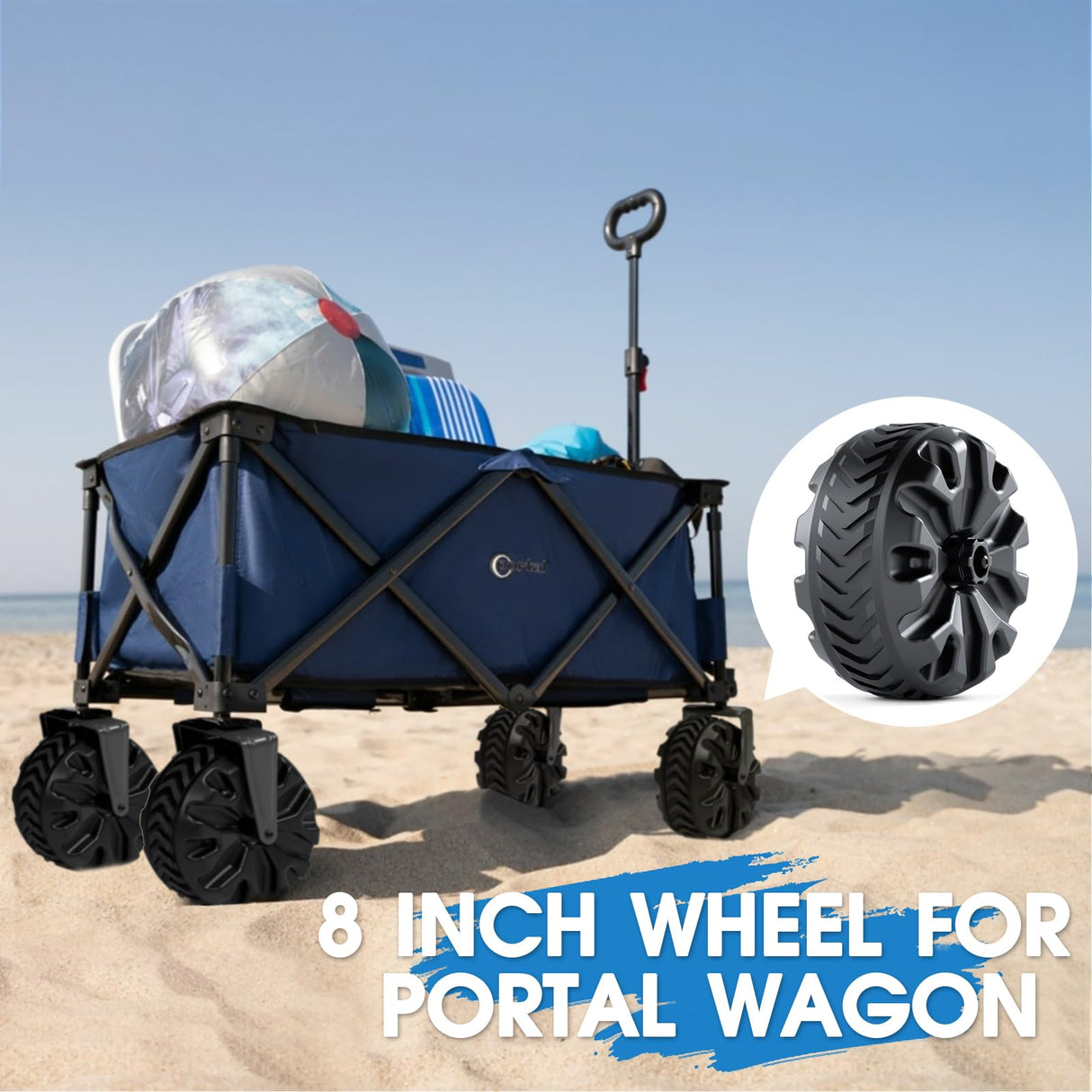 PORTAL Wagon Wheels Replacement 8" Diameter X 3.4" Wide for Utility Wagon Cart, Plastic Wheels with TPR Tread Outdoor Garden Carts Replacement Parts