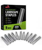 UNCO- Galvanized Landscape Staples, 8 Inch, 200 Pack, Garden Staples, U-Shaped Landscape Pins for Weed Barrier Cover, Ground Cover