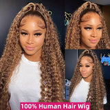 BRUAR 28 Inch Ombre Lace Front Wig Human Hair 13x6 Honey Blonde Wig Human Hair Pre Plucked HD Highlight Deep Wave Lace Front Wigs Human Hair for Women 180 Density Glueless Curly Human Hair Wig