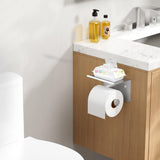 FORIOUS Toilet Paper Holder with Shelf, Adhesive or Screw Wall Mount Toilet Roll Holder for Bathroom, Rustproof 304 Stainless Steel Commercial Toilet Tissue Holder with Storage, Brushed Nickel