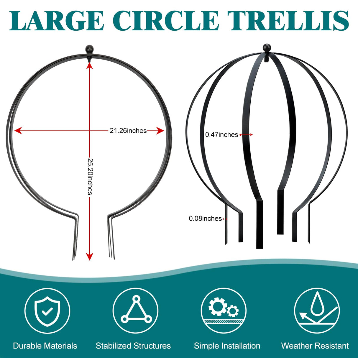 HEYTIMI 2 PCS Metal Garden Round Trellis for Climbing Plants, Large Black Powder Coated Obelisk for Roses, Vines, Flowers, Patio Doorway Garden Decor Indoor Outdoor, Easy Assembly (25.2" x 21.3")