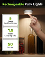 EZVALO LED Puck Lights, Rechargeable Stick On Tap Lights, Wireless Closet Light, 3 Color Temps, Under Cabinet Lights, 2.95'' Mini Touch Light, Ideal for Kitchen,Closet,Pantry,Shelves,Camper(6 Pack)