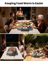 ZELTRI Food Warmer Mat Plug and Play-Large 24''X16'' Rapid Full Surface Heating, 6 Level Temp, 6 Hour Timer, Child Lock, Portable Warming Mat for Family Gatherings, Parties, Outdoor Camping