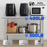Hally Stainless Steel Table for Prep & Work 24 x 24 Inches, NSF Commercial Heavy Duty Table with Undershelf and Backsplash for Restaurant, Home and Hotel