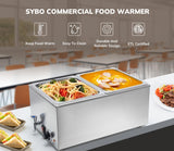 SYBO Commercial Grade Stainless Steel Bain Marie Buffet Food Warmer Steam Table for Catering and Restaurants (2 Sections with Tap)
