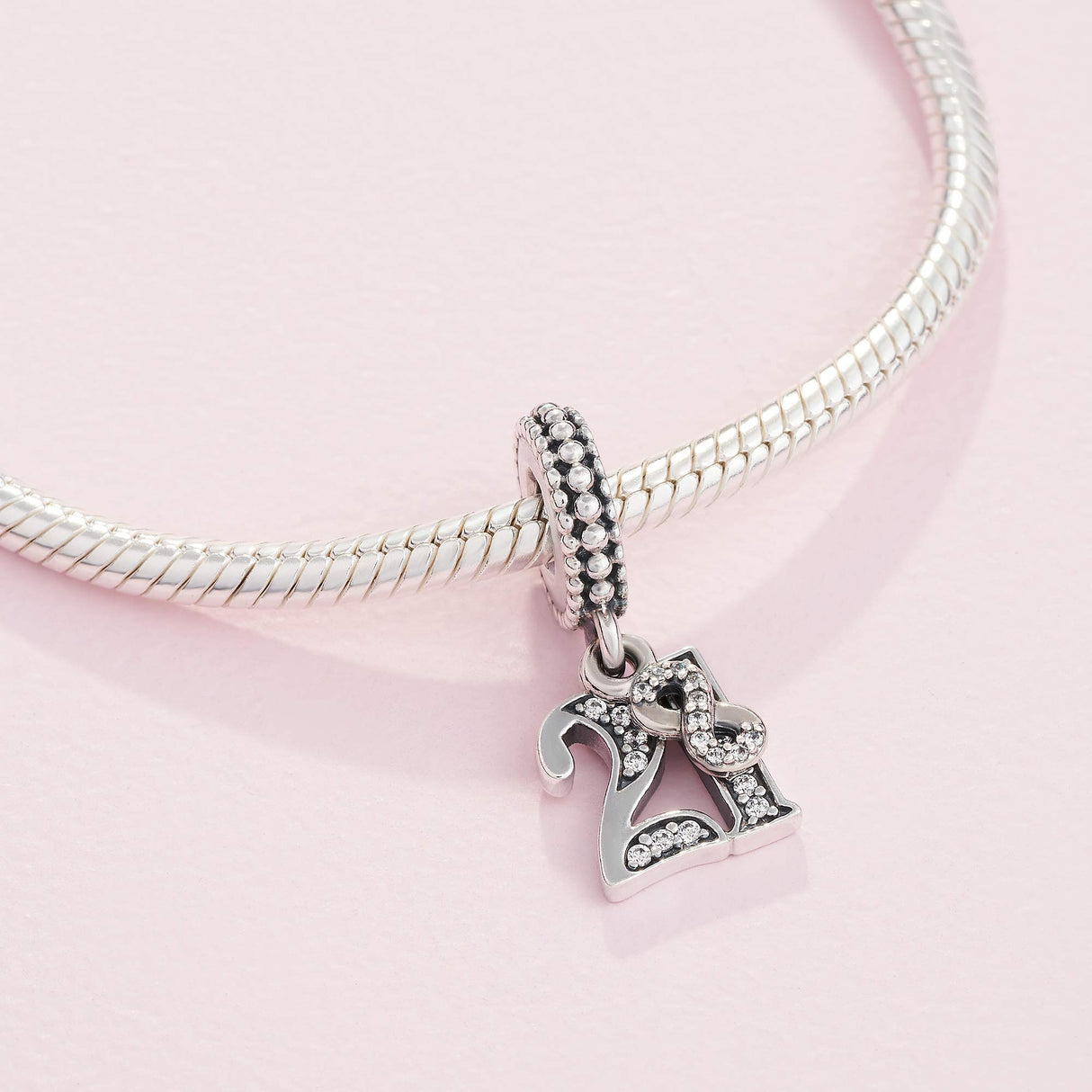 PANDORA 21st Celebration Dangle Charm - Compatible Moments - Sterling Silver with Clear Cubic Zirconia - Gift for Her - Jewelry for Women with Gift Box
