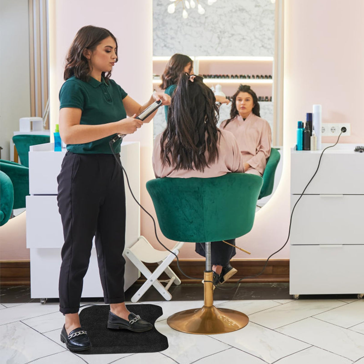 Amcomfy Anti Fatigue Salon Mat for Hair Stylist Anti-Slip Antique Series Salon & Barber Shop Chair Floor Mat (17''x28'' x 5/8'',Black)