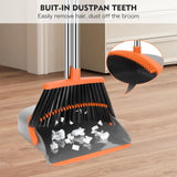 NACENA Broom and Dustpan Set, 55-in Long Adjustable Handle Broom Dustpan Combo with Dustpan Teeth to Automatically Clean Hair Suitable for Home Kitchen Office Hall Floor, Large(Grey&Orange)