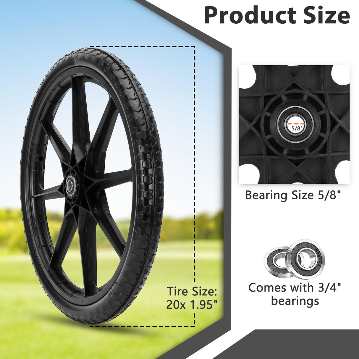 Upgraded 20" Flat Free Wheels for rubbermaid Wheelbarrow Tires