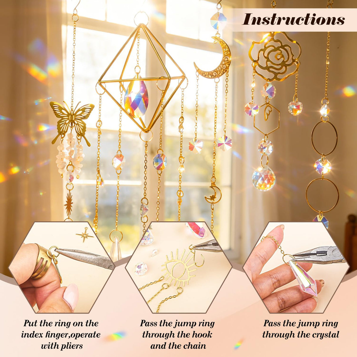 Ecoofor 407 pcs DIY Sun Catchers for Adults, DIY Suncatchers Making Kits,Hanging Decorative Suncatcher, Crystals Rainbow Maker for Indoor Home Decor