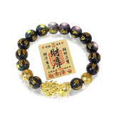 Feng Shui Bracelet Money Good Lucky 24k Gold Plated, Obsidian Wealth Buddha Bracelet Dragon Protection, Mantra Prayer Beads Bracelets Can Bring, Wealth and Health for Men Women