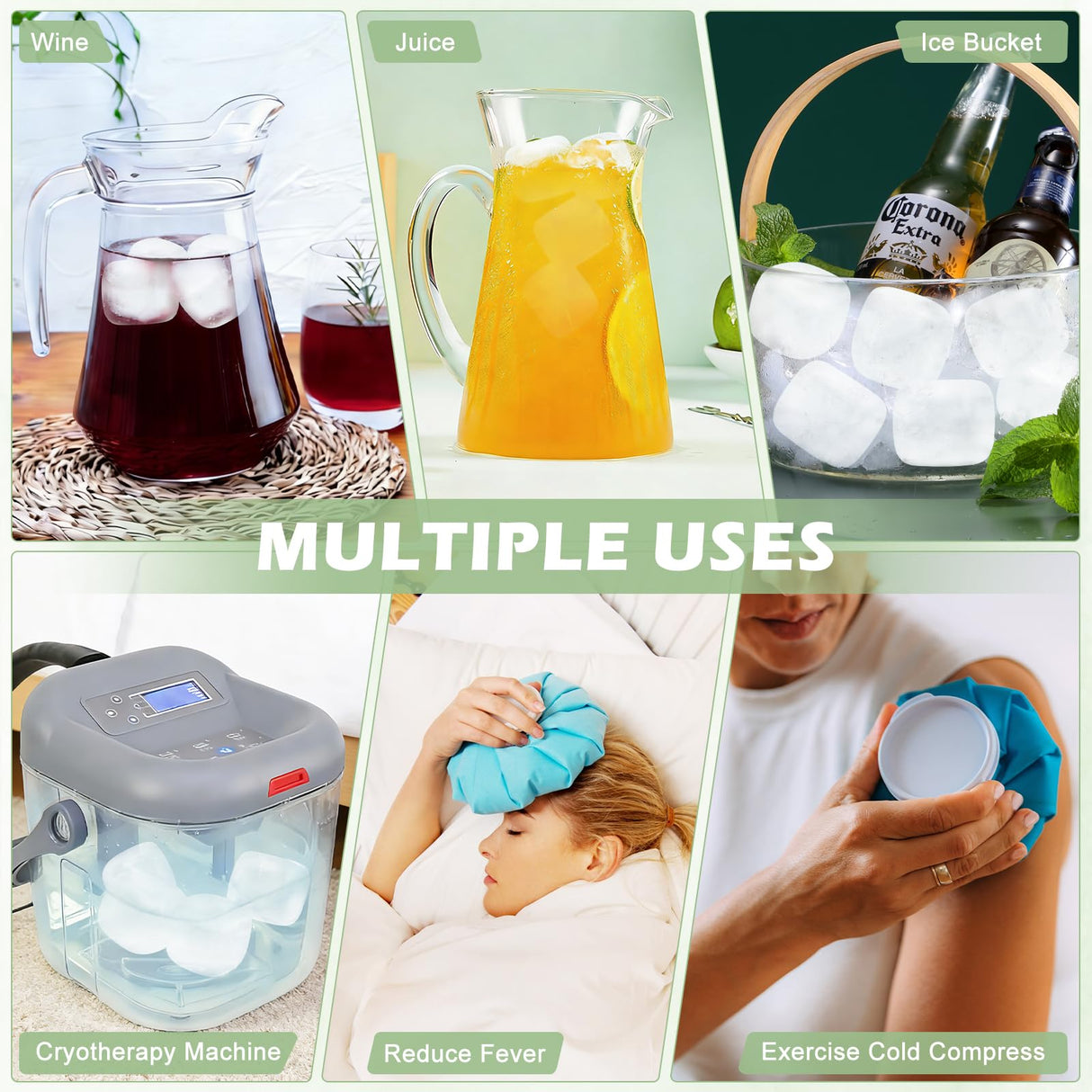 Extra Large Reusable Ice Cubes for Drinks(2” Sq.) - 6 Pack BPA-Free Plastic Ice Cube for Coolers- Chills Drinks Without Diluting Suitable for Large Containers, Water Pitchers