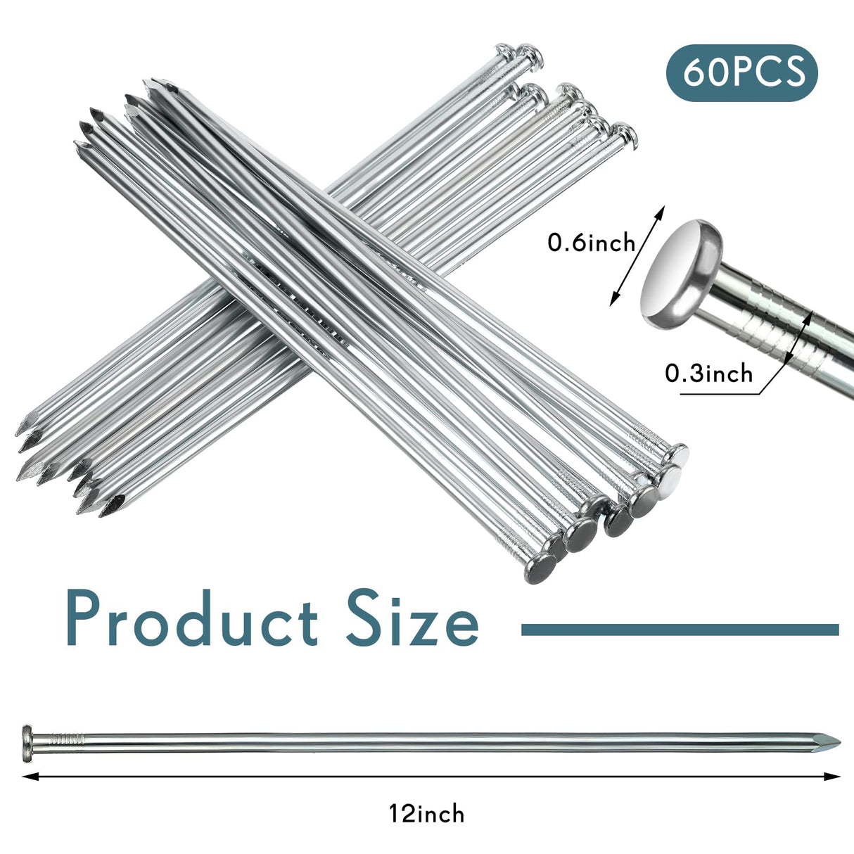 Nuenen 60Pcs 12" Metal Heavy Duty Stakes Landscape Anchoring Spikes