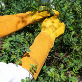 Acdyion Thorn Proof Gardening Gloves for Men & Women, Long Cowhide Leather Rose Pruning Gloves with Forearm Protection, Puncture Resistant Gauntlets for Cacti, Blackberries & Yard Work(yellow,Large)