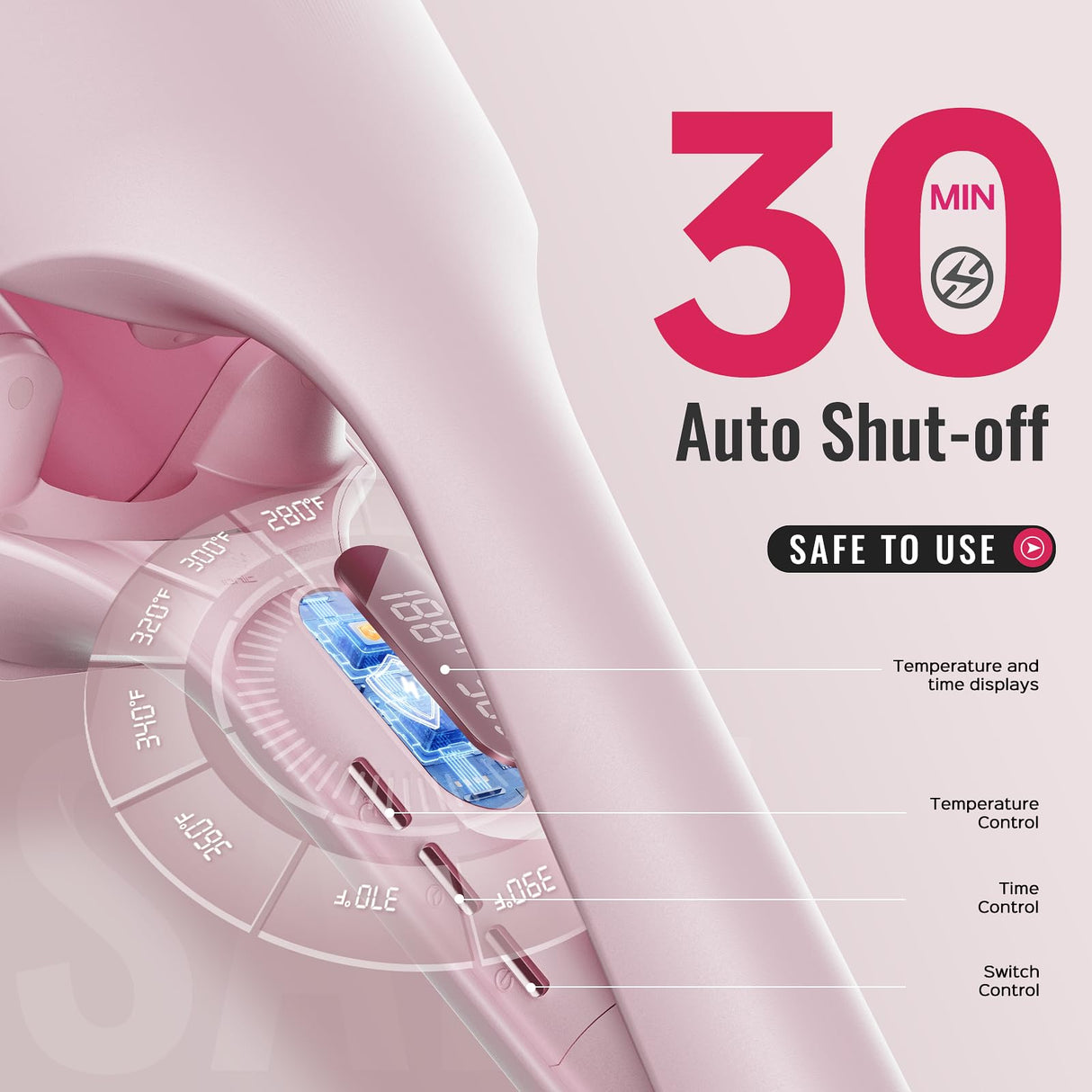 Hair Waver LENA S16 Beach Waves Curling Iron, Hair Tool for Women with 3 Titanium Ceramic Barrels, Anti-Scald Protection, Smart Timer & Adjustable Temps, Dual Voltage, 1.25 Inch, Pink