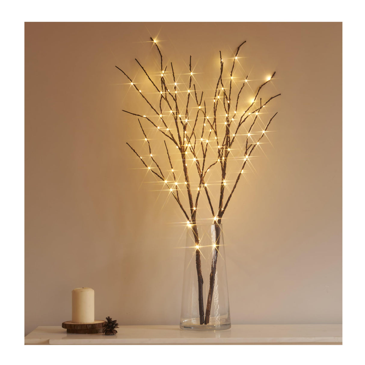 Hairui Lighted Brown Branches Battery Operated with Timer 30IN 100 LED Fairy Lights, Willow Branch Lights for Home Bedroom Fireplace Christmas Holiday Decoration Indoor Outdoor Use (Vase Excluded)