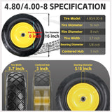 4.80/4.00-8 Solid Wheelbarrow Tire and Wheel 16" Flat-Free Tire with 3" Centered Hub 5/8" & 3/4" Bearings Fits Garden Cart, Hand Truck, Wagon,Trolleys and Trailers