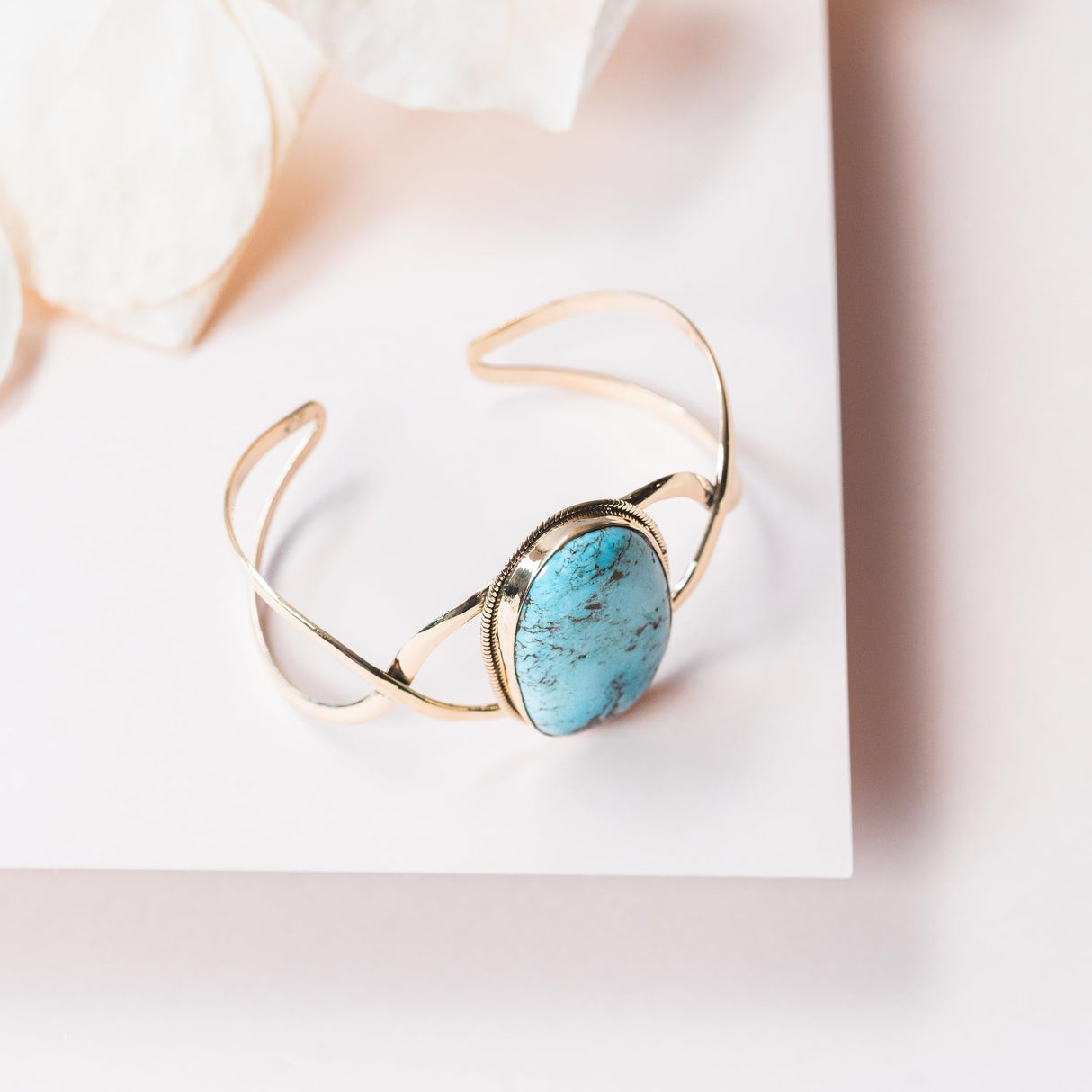 AYANA Turquoise Brass Bracelet | Stone of Healing & Protection | Throat Chakra | December Birthstone | Handcrafted with Ethically Sourced, Natural, Pure Gemstones