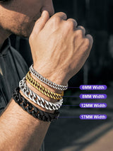 Richsteel Stainless Steel Cuban Link Beacelet for Men, Black Bracelets for Men 8mm Width 7.4 Inch Length Black Chain Wrist Bracelets Fashion Accessories Jewelry Gifts