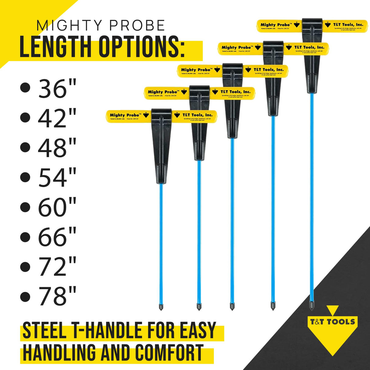 T&T Tools 48-Inch Mighty Probe Metal Soil Probe – 3/8" Hex Rod - 1 Pack
