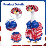 Aposwow 4th of July Porch Goose Outfit, USA Patriotic Goose Costume with Swimsuit Hat Sunglasses Lawn Art, 250th Anniversary Outfits for 23" Garden Geese Statue Garden Decoration