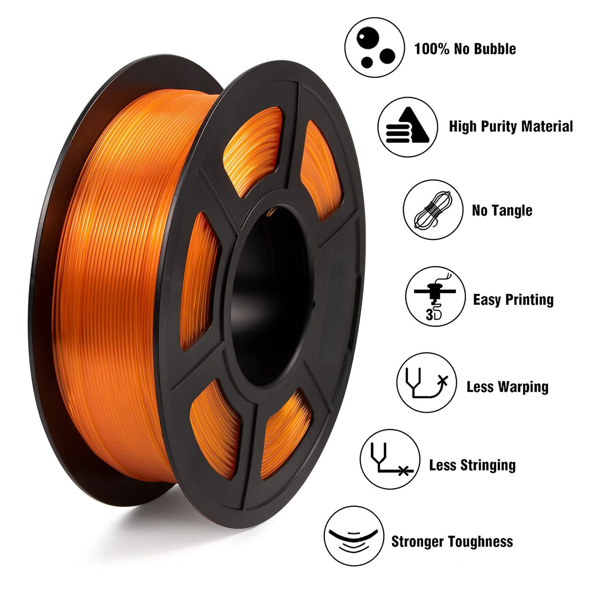 IEMAI Clear PETG Filament 1.75mm Orange 1kg, Crystal Transparent 3D Printer Filament Up to 600mm/s Printing, Good Toughness for Halloween, Christmas & Creative Projects