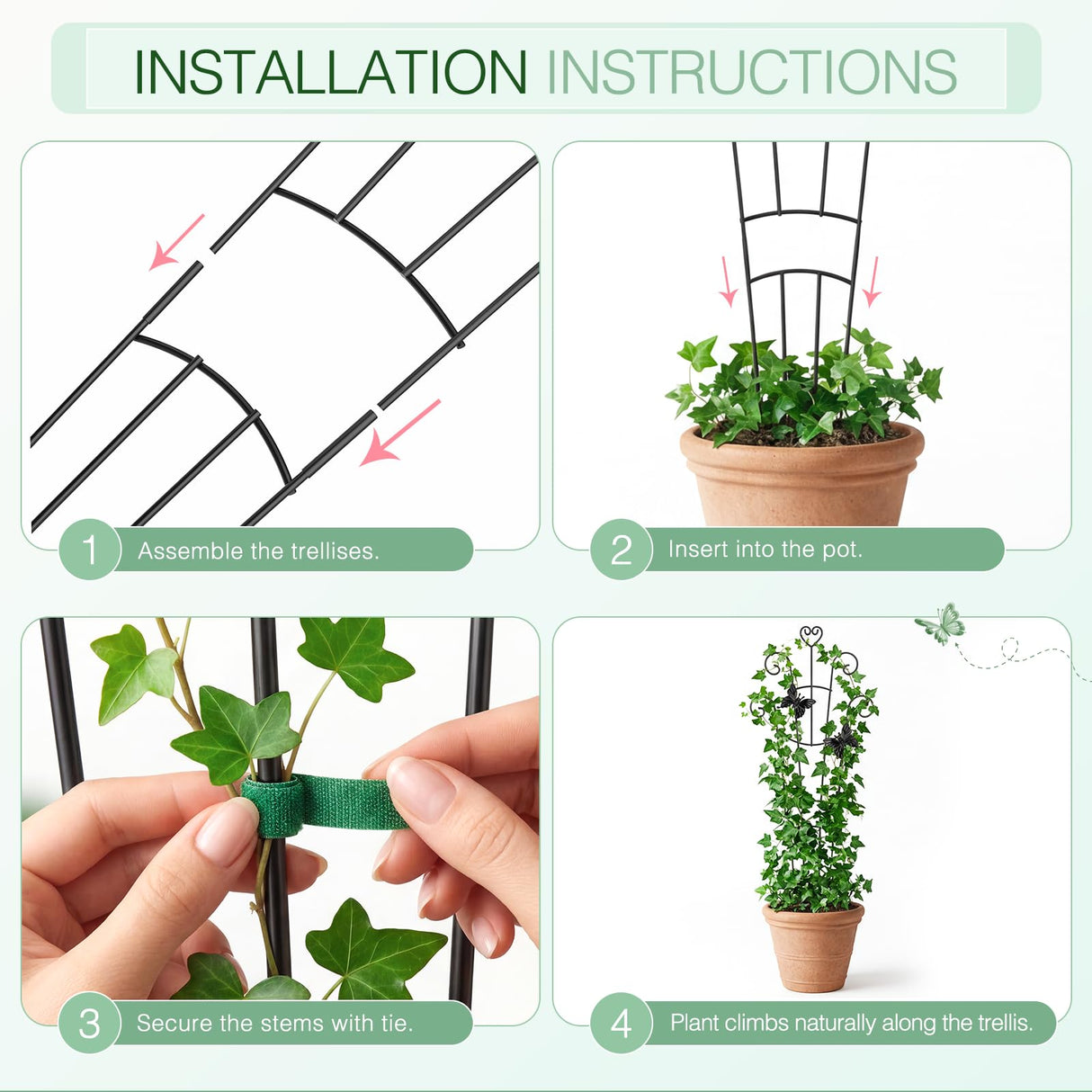 MEILIDY 32.6 Inch Expandable Plant Trellis with Tape Tie, Black, 2 Packs