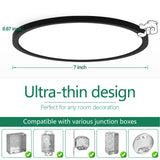 Brightever Black Flush Mount Ceiling Light, 7 Inch 12W, Super Slim 0.67 Inch 1200LM LED Ceiling Light Fixtures, Dimmable & 2700K/3000K/4000K/5000K/6500K 5 Color in One Ceiling Lamp for Closet, 2 Packs