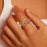 JINEAR Gold Stackable Rings for Women Non Tarnish 14K Gold Plated Interlocked Ring Gold Silver Mixed Metal Statement Rings Dainty Cubic Zirconia Band Thumb Ring Jewelry Gift for Women