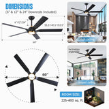 60 Inch Gold Ceiling Fan with Light and Remote, Black Gold Modern Ceiling Fans with Quiet Reversible DC Motor, Large Outdoor Ceiling Fan for Patio, Porch, Indoor Living Room, Bedroom, Office, 3 CCT