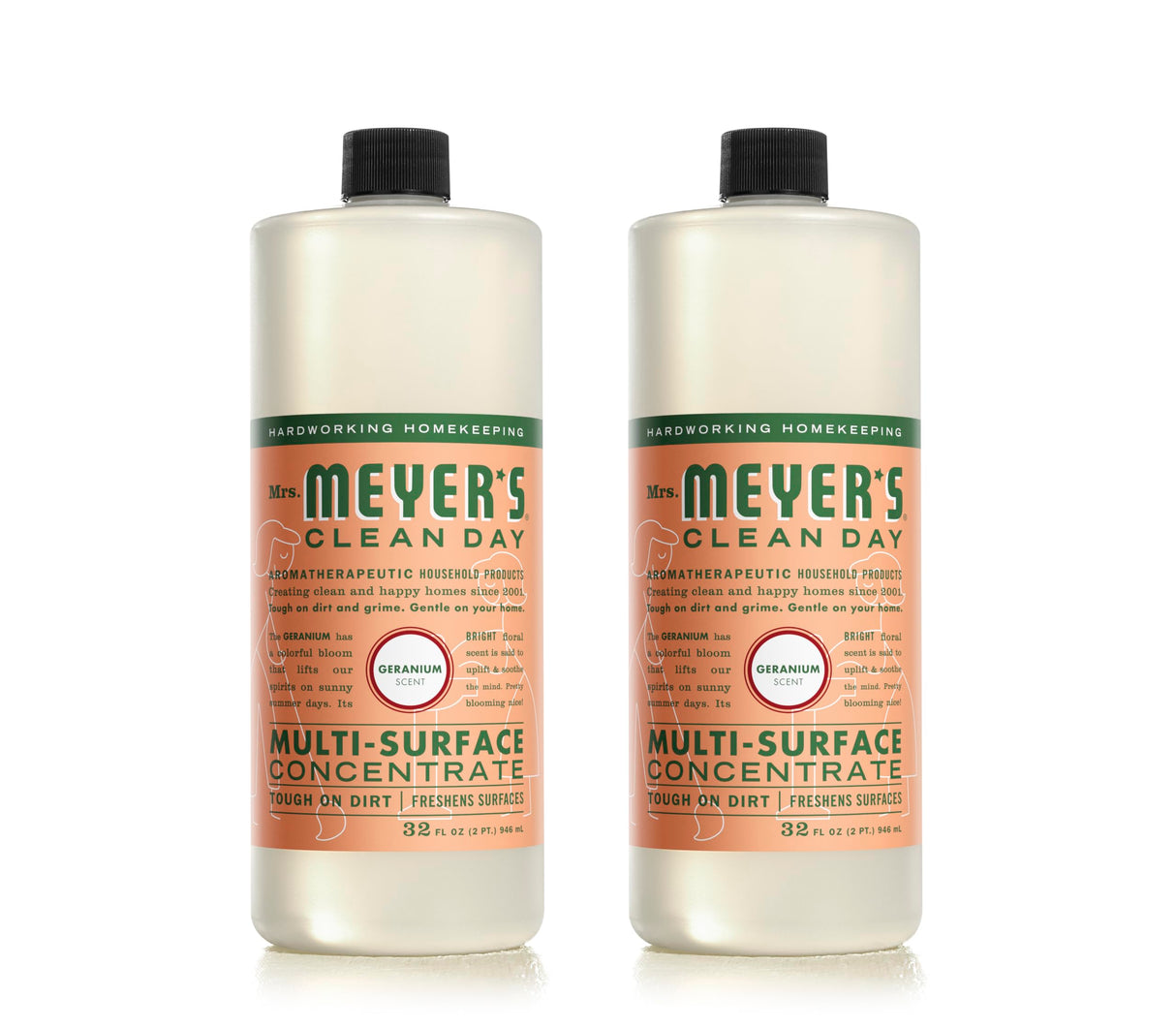 MRS. MEYER'S CLEAN DAY Multi-Surface Cleaner Concentrate, Use to Clean Floors, Tile, Counters, Geranium, 32 fl. oz - Pack of 2
