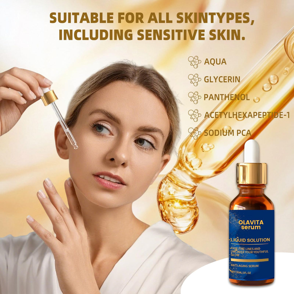 Olavita Serum, Olavita Liquid Solution Anti Aging Serum, Vitamin C & E Serum, Promotes Skin Collagen Production, smoothes wrinkles and fine lines (2PCS)