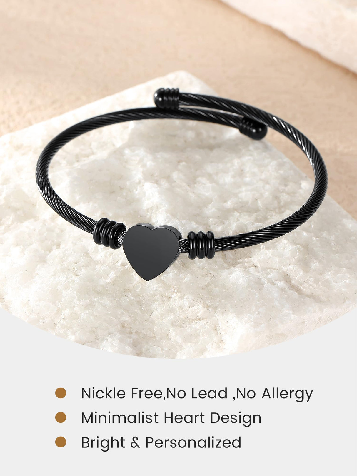 GoldChic JEWELRY Black Heart Bracelets for Women, Dainty Charm Bracelet