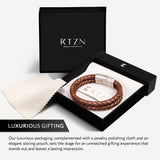 RTZN Brown Leather Bracelet for Men Premium Artisan Handcrafted Double Strand Braided Mens Bracelet (Medium)