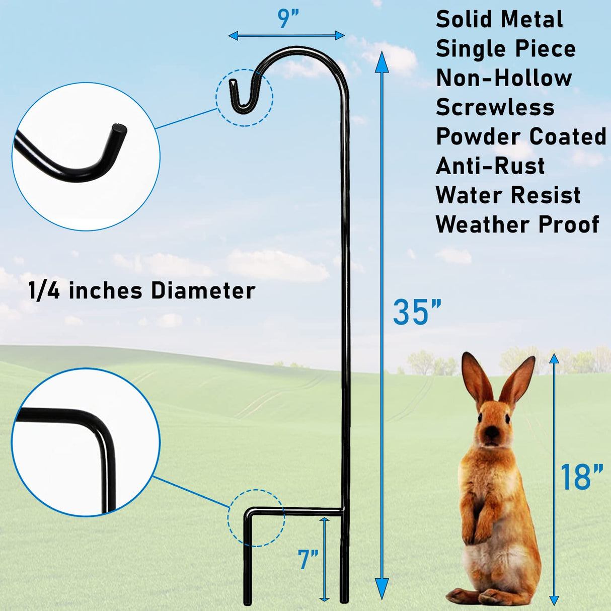 Ashman Shepherd's Hooks 35 Inch (8 Pack), Black, Made of Premium Metal for Hanging Solar Lights, Bird Feeders, Mason Jars, Christmas Lights, Lanterns, Garden Stakes and Wedding Décor.