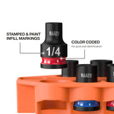 Klein Tools 33809 Grab-And-Go Impact Socket Set, SAE, 10-Piece Set with Sleeve, Carabiner, and 3/8-Inch Drive, Color-Coded 1/4, 5/16, 3/8, 7/16, 1/2, 9/16, 5/8, 11/16, and 3/4-Inch Sockets