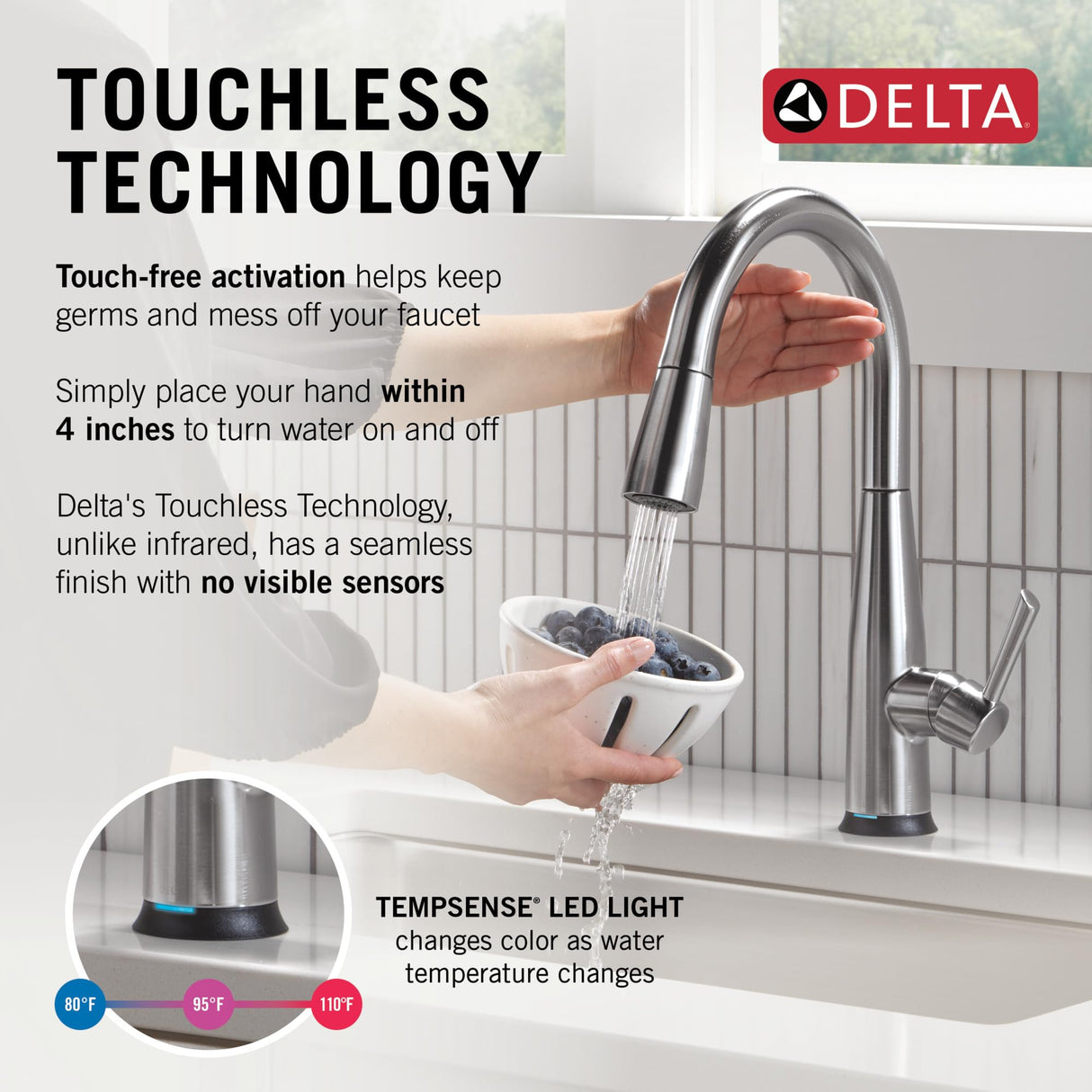 Delta Faucet Essa Touchless Kitchen Faucet with Touch Technology, Brushed Nickel Kitchen Sink Faucet with Pull Down Sprayer, Arctic Stainless 9113TL-AR-DST