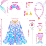 LIMIROLER Princess Dress Up Toys Princess Dress Up Clothes Rainbow Mermaid Cape Kit 9 Pcs Gift Set for Little Girls 3-8 Years Old, Great Gift Set for Birthday Christmas Halloween (Rainbow Pink)