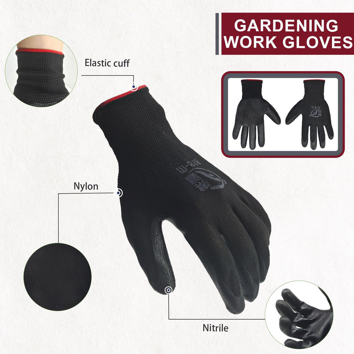 WHEATHUSK 120 Pairs Gardening Work Gloves Bulk for Men Women, Breathable Nitrile Rubber Coated Garden Gloves Dipped Gripping Working Gloves for Construction, Gardening, 9.1 Inch
