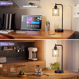 Innqoo Industrial Touch Table Lamps for Bedrooms Set of 2-3-Way Dimmable Lamps with USB C+A Ports and Outlet, Copper Bedside Lamps with Clear Glass Shade for Living Room, Desk Lamps for Home Office